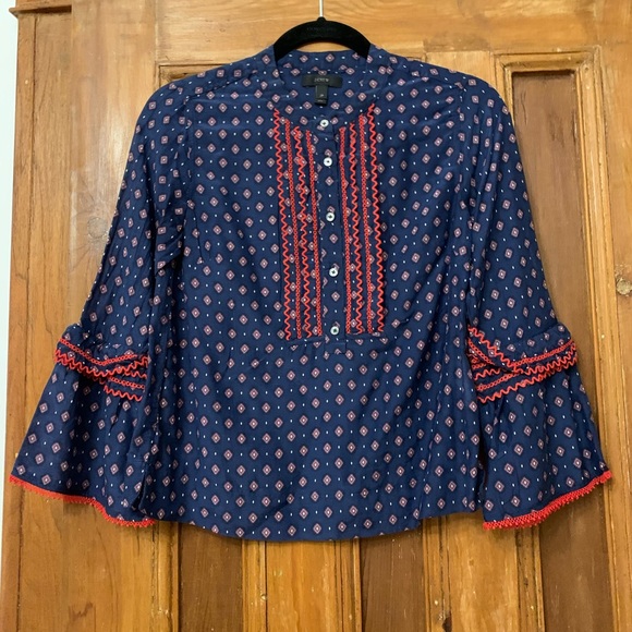 J. Crew Tops - J. CREW Navy Printed Shirt With Red Embroidery